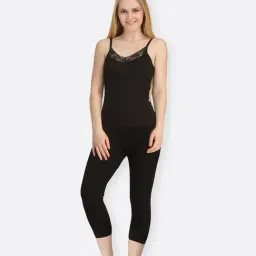 Kanvin Black Lace Thermal Camisole With Tights-image-1