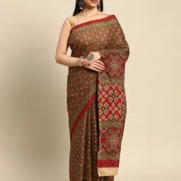 SHANVIKA Green & Red Pure Cotton Checkered Print Saree image 1