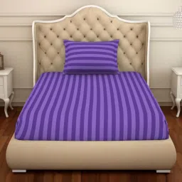 Spaces Violet Cotton 210 TC Single Size Bedsheet With Pillow Cover image 1