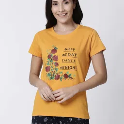 Kryptic Blue & Yellow Cotton Printed Lounge T-Shirt - Pack Of 2 image 3