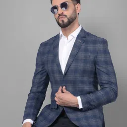 Crimsoune Club Navy Blue Slim Fit Checks Blazer image 1