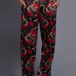 GO DEVIL Men Floral Printed Original Loose Fit High-Rise Trousers image 1