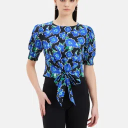 Kazo Blue & Black Floral Print Top image 1