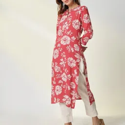 showoffff SHOWOFF Red & White Floral Print Kurta image 3