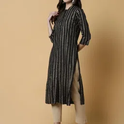 showoffff SHOWOFF Black Printed Straight Kurta image 3