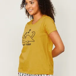 Ginger by Lifestyle Mustard Cotton Printed T-Shirt image 3