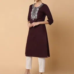 showoffff SHOWOFF Purple Cotton Embroidered Straight Kurta image 3