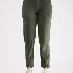 Fablestreet Olive Cotton Relaxed Fit High Rise Trackpants image 1