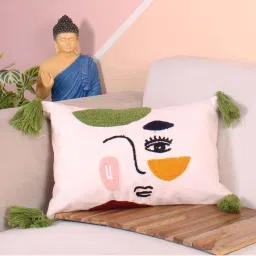 STITCHNEST Multicolor Polycotton Hand Crafted Embroidered Bohemian Face Cushion Cover image 1