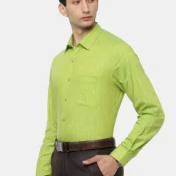 Ramraj Bright Green Cotton Slim Fit Self Pattern Shirt image 3