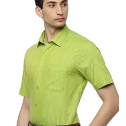 Ramraj Green Cotton Slim Fit Self Pattern Shirt image 3