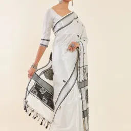 Soch Silver Cotton Woven Saree With Unstitched Blouse image 3