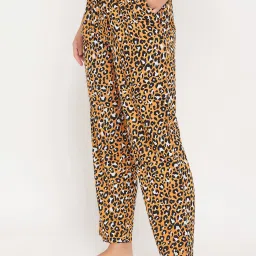 Clovia Mustard Animal Print Pyjamas image 3