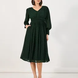 Styli Green Polka Dots A-Line Dress image 1