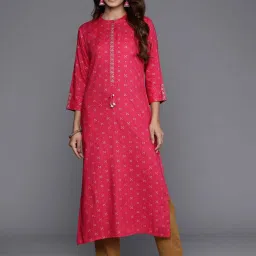 Indo Era Pink Printed Straight Kurta image 1