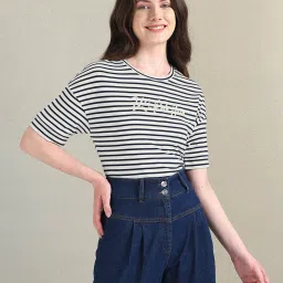 U.S. Polo Assn. White & Black Cotton Striped T-Shirt image 1