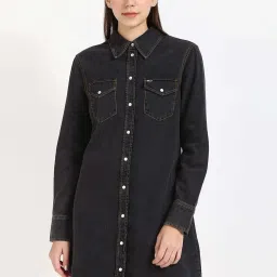 Tommy Hilfiger Black Cotton Solid A-Line Dress image 1