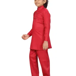Aarika Kids Red Solid Full Sleeves Pathani Kurta with Pyjamas image 3