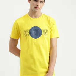 United Colors of Benetton Yellow Pure Cotton Regular Fit Printed T-Shirt image 1