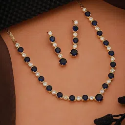 Saraf RS Jewellery Gold Plated Blue Zircon Minimal Jewellery Set image 1