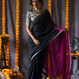 Suta Black Cotton Woven Design Saree Without Blouse-picture-45