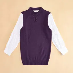 Pantaloons Junior Kids Green & White Regular Fit Full Sleeves Sweater image 3