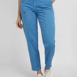Allen Solly Blue Cotton Embroidered Mid Rise Jeans image 1