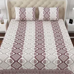 Aapno Rajasthan Thar Sand Dunes White & Maroon Cotton 140 GSM Double Bedsheet With 2 Pillow Cover image 3