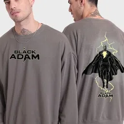 Bewakoof Grey & Black Loose Fit Graphic Print Oversized Sweatshirt image 1