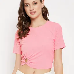 MADAME Pink Regular Fit Crop Top image 1