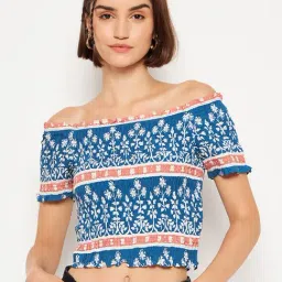 MADAME Blue Floral Print Crop Top-image-38