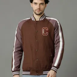 CAVALLO by Linen Club Brown Regular Fit Cotton Linen Varsity Jacket image 1