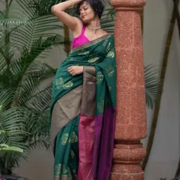 Suta Green Cotton Zari Saree Without Blouse image 3