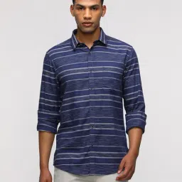 Crocodile Blue Cotton Striped Slim Fit Shirt-picture-32