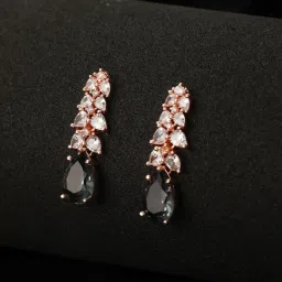 Aatmana Rose Gold-Plated & Grey AD-Studded Handcrafted Teardrop Earrings for Women image 3