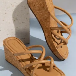 Inc.5 Women's Beige Cross Strap Wedges image 1