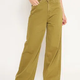 MADAME Green Cotton Mid Rise Flared Jeans image 1
