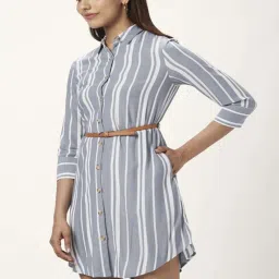 Honey by Pantaloons Grey Striped Shirt Dress image 3