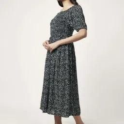 Honey by Pantaloons Black Floral Print A-Line Dress image 3