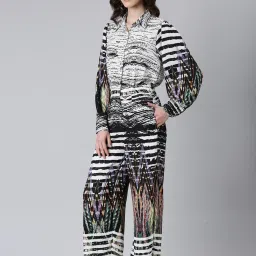 showoffff SHOWOFF Black & White Cotton Blend Printed Jumpsuit image 3