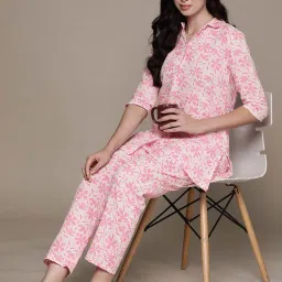 Anubhutee Pink Cotton Floral Print Shirt With Pyjamas image 3