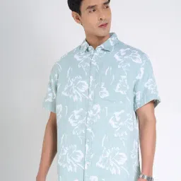 Peregrine By Pantaloons Blue Cotton Regular Fit Floral Print Shirt-picture-43