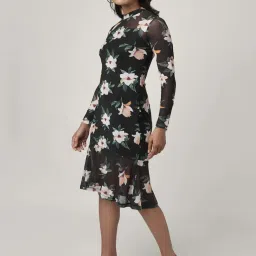 Honey by Pantaloons Black Floral Print A-Line Dress image 3