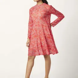 People by Pantaloons Pink Floral Print Double Layred A-Line Dress image 3