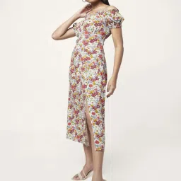 People by Pantaloons Off-White & Red Printed A-Line Dress image 3
