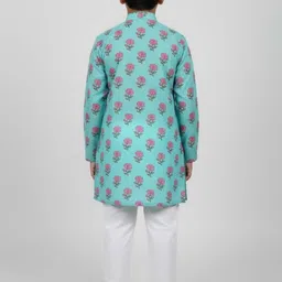 Sangria Boys Printed Cotton Mandarin Collar Straight Kurta Set image 5