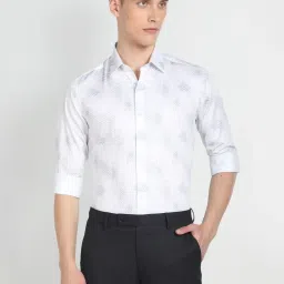 arrow new york Arrow Newyork White Cotton Slim Fit Printed Shirt image 1