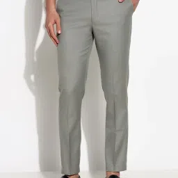 showoffff SHOWOFF Grey Slim Fit Solid Formal Trousers image 1