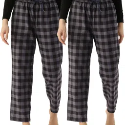 Kryptic Navy Cotton Checks Lounge Pants (Pack Of 2) image 1