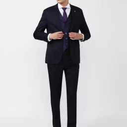 Van Heusen Navy Slim Fit Self Pattern Three Piece Suit image 5